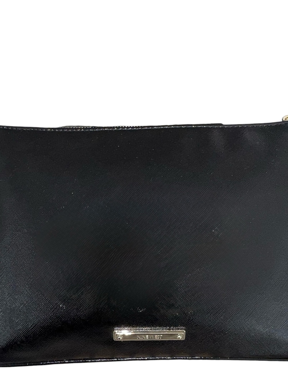 Nine West Black Saffiano Zip Cosmetic Pouch with Gold Plate